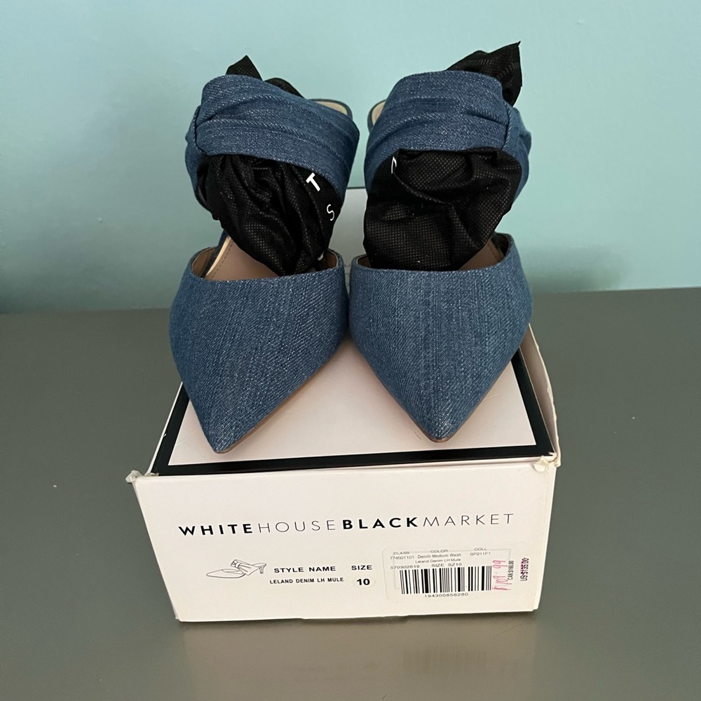 WHBM denim mules. Very popular sold out quickly size 10 worn once. - Picture 2 of 5